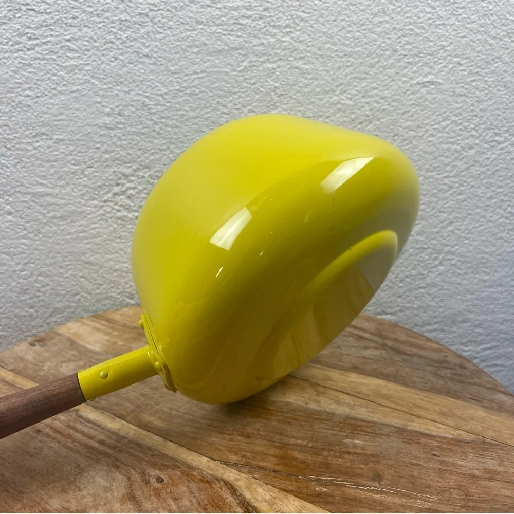 Vintage l 60s MCM Chartreuse Enameled Aluminum Walnut Handle Fondue Melting Pot